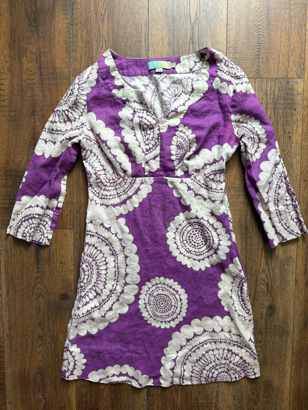 Boden 100% Linen Purple Medallion 60's Retro Mod Print Dress 6R